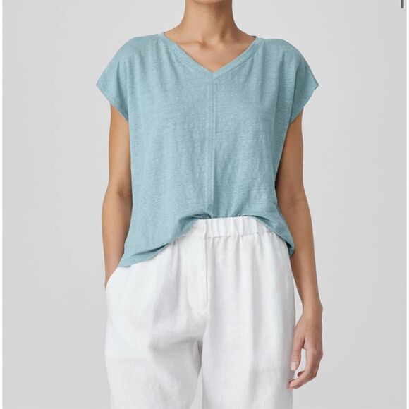 Eileen Fisher $118 Organic Linen Jersey V-Neck Boxy Tee black 2X NEW - Picture 2 of 11